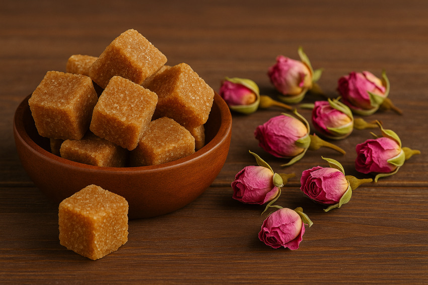 قند قهوه ای با طعم گل محمدی + فروش در تهران