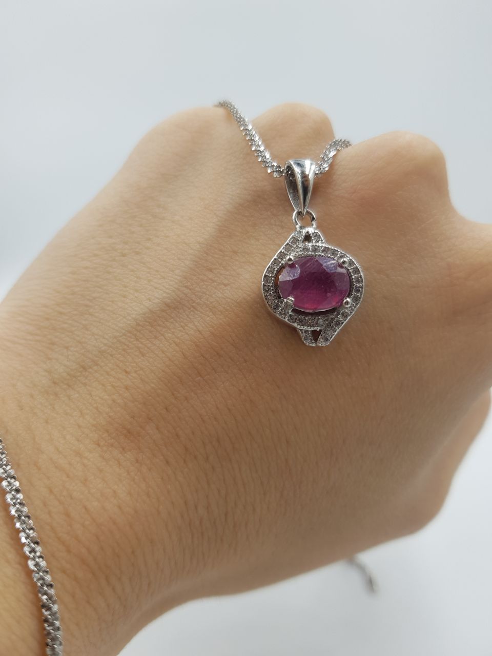 تصویر 1 از پلاک زنجیر نقره نگین یاقوت