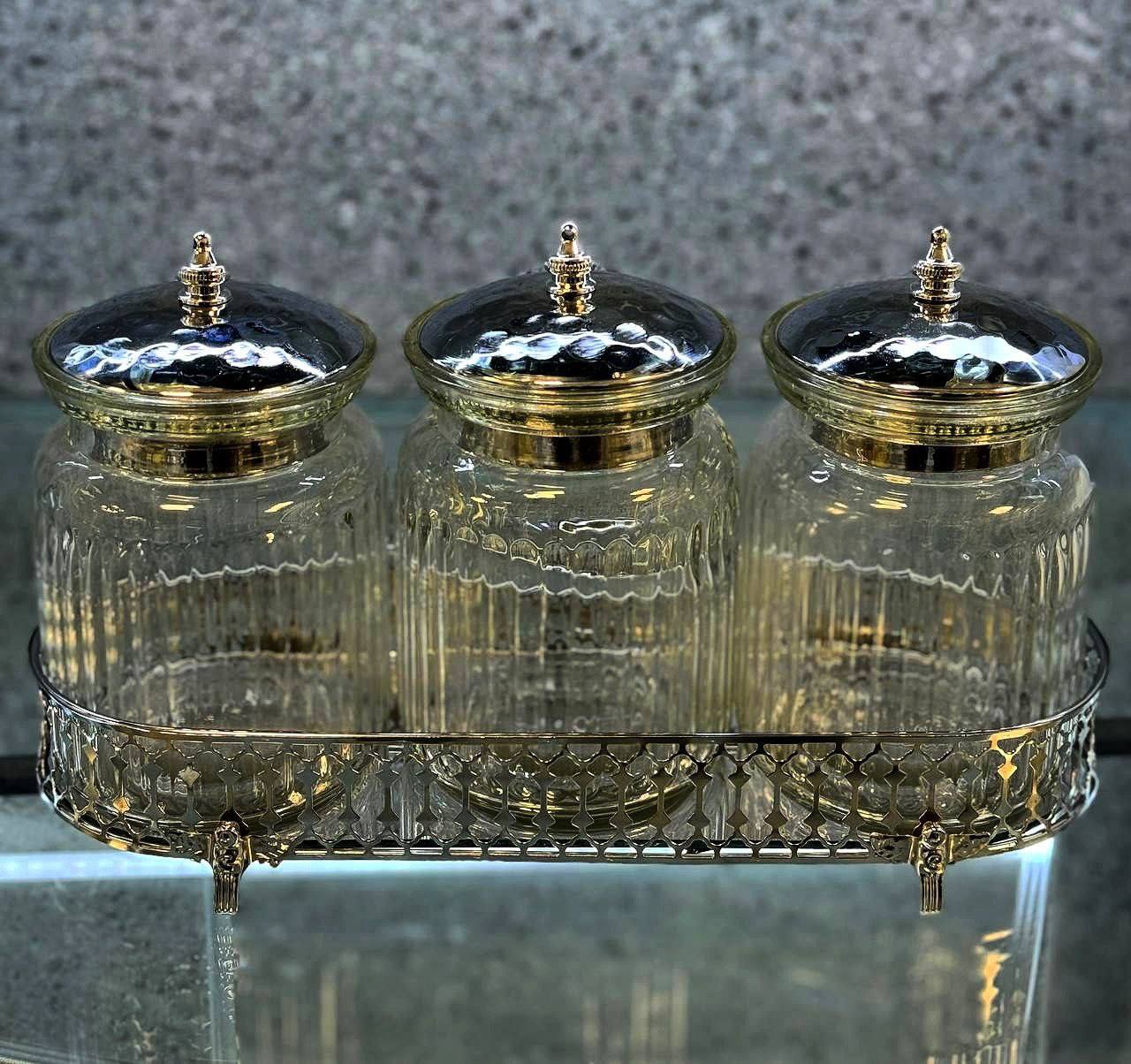بانکه شیشه ای جای حبوبات به همراه سینی دوریکو + قیمت