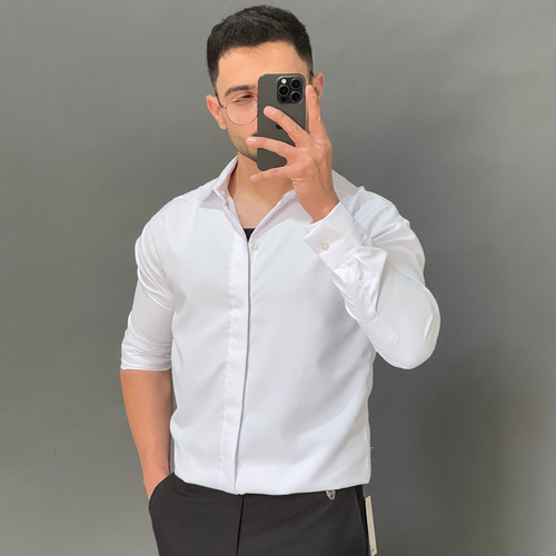 خرید و قیمت پیراهن مردانه ساتن سفید مجلسی