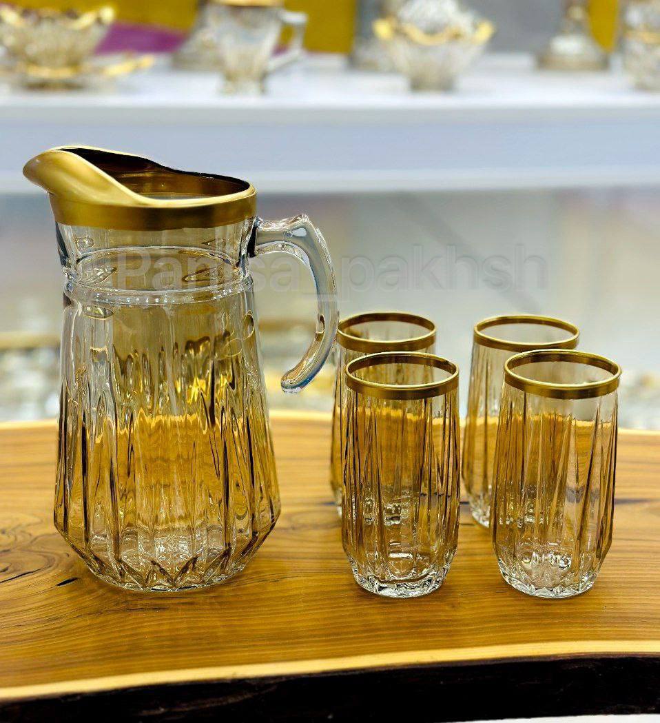فروش عمده سرویس پارچ و لیوان مدونا شامپاین با لب طلایی + قیمت مناسب