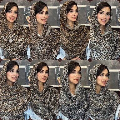 خرید شال پلیسه نخی با طرح پلنگی