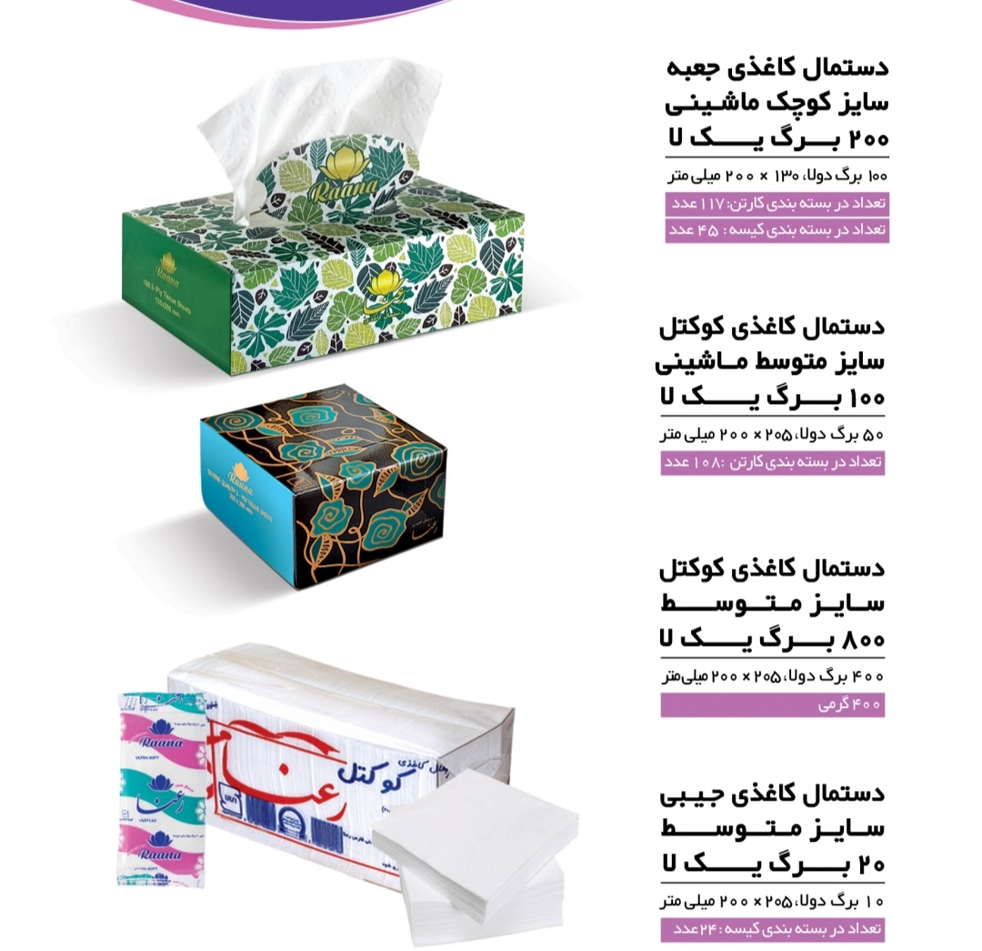 فروش کلی دستمال 100 برگ ماشینی کوچک رعنا + قیمت کارخانه
