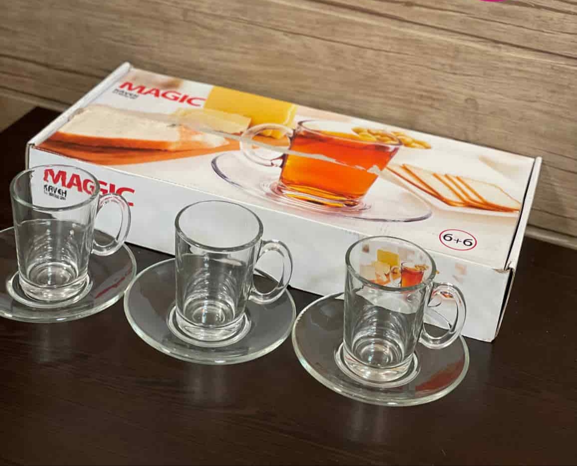 خرید عمده و قیمت سرویس چای خوری بلور مدل مجیک و نعلبکی مرجان