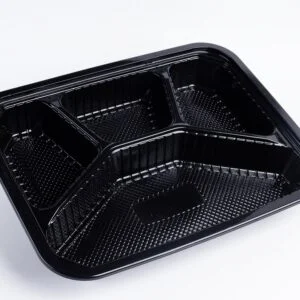 خرید و قیمت ظرف یکبار مصرف چهار خانه مشکی درب دار + پر فروش و خاص