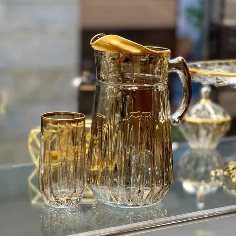 خرید پارچ و لیوان کریستال لب طلا + قیمت فروش استثنایی