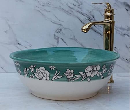 قیمت کاسه رو شویی رو کار سنتی فیروزه ای با کد ۲۰۵۰ با فروش صادراتی