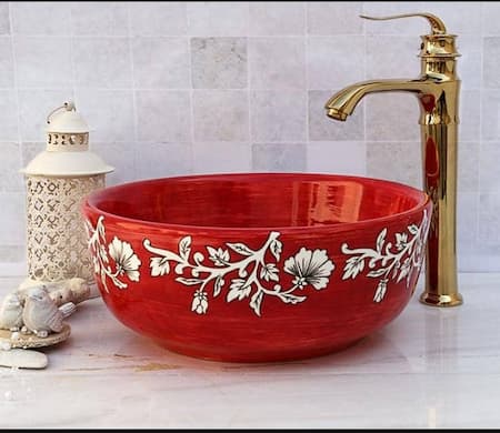 قیمت کاسه رو شویی سنتی با گل های سفید کد ۲۵۳۹ به فروش ویژه