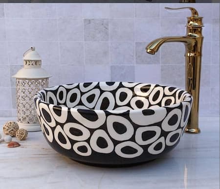 قیمت و خرید کاسه رو شویی رو کار لعابی مشکی و سفید کد ۲۴۳۸ با فروش ویژه