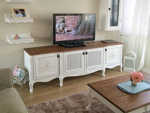 خرید میز تلویزیون حصیری سفید چوبی + قیمت ویژه