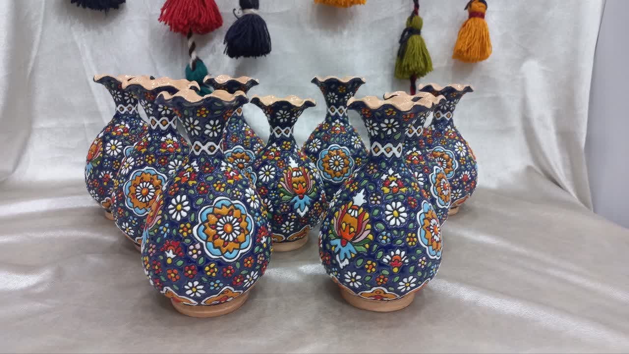 فروش گلدان مینا کاری شده سفالی با ارتفاع ۱۵ سانتیمتری