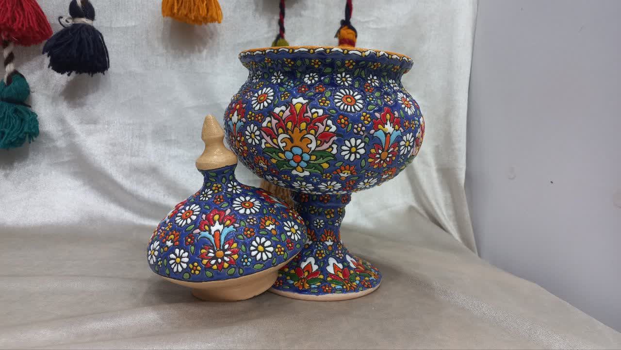 فروش شکلات خوری میناکاری روی سفال با درب و پایه