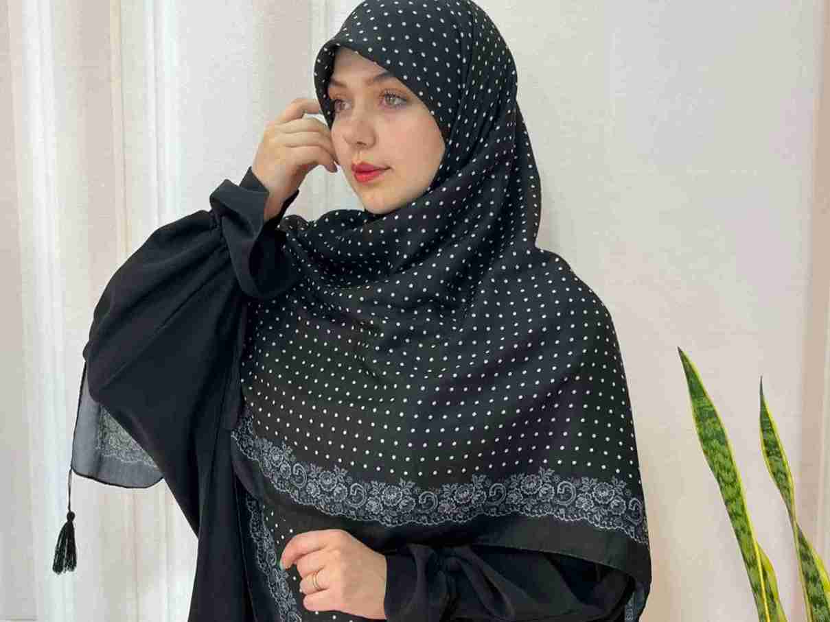 تصویر 4 از خرید روسری مشکی نخی طرح دار + قیمت پخش تولیدی