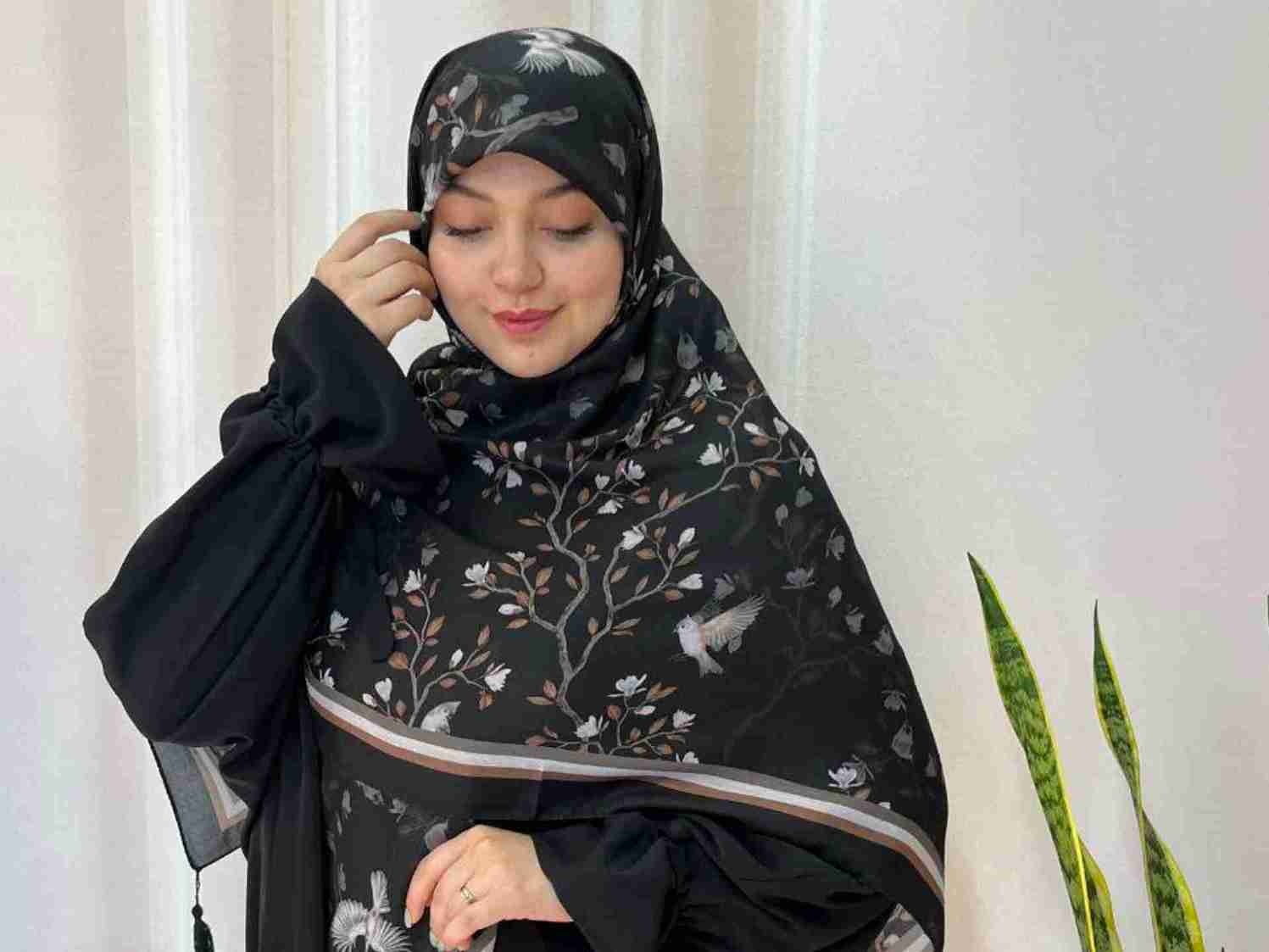 تصویر 3 از خرید روسری مشکی نخی طرح دار + قیمت پخش تولیدی