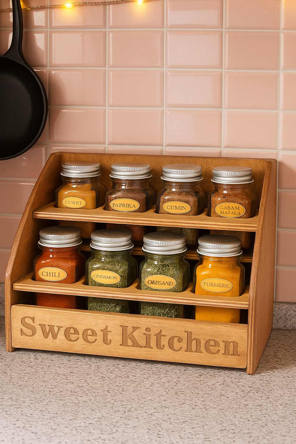 فروش جا ادویه شیشه ای با استند چوبی