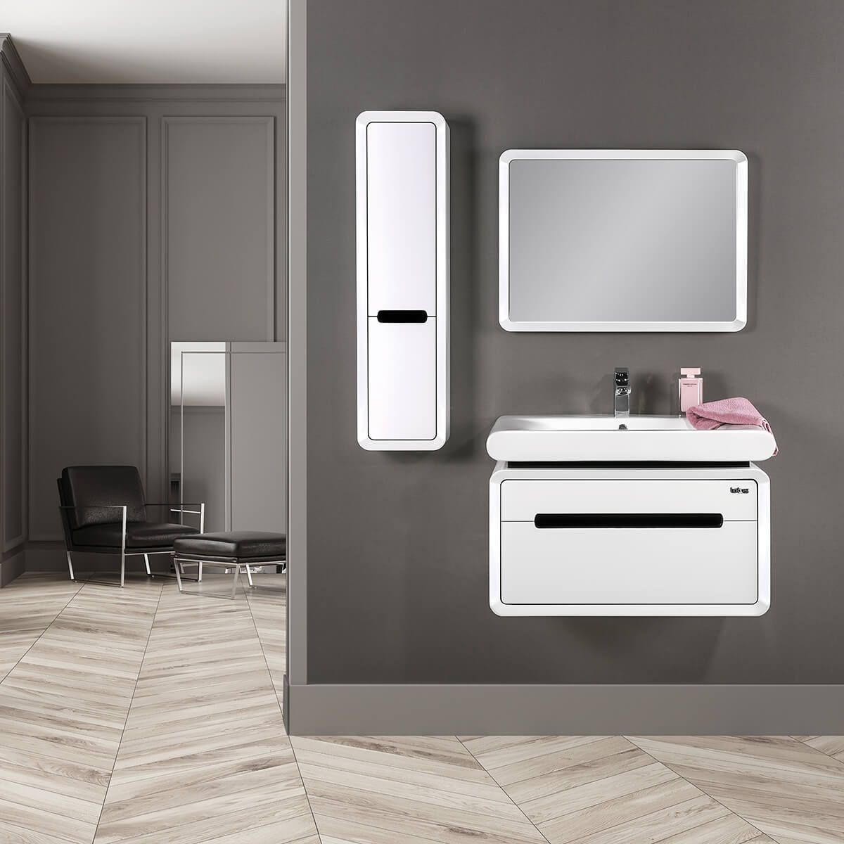 تصویر 1 از روشویی کابینتی شامل دو کشو عمیق با ریل ساچمه‌ ای