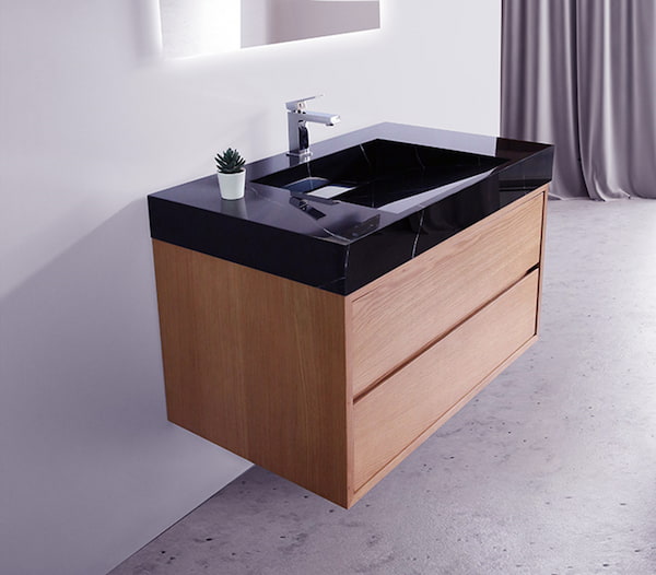 تصویر 2 از روشویی کابینتی با طراحی مینیمال و دستگیره‌ های مخفی