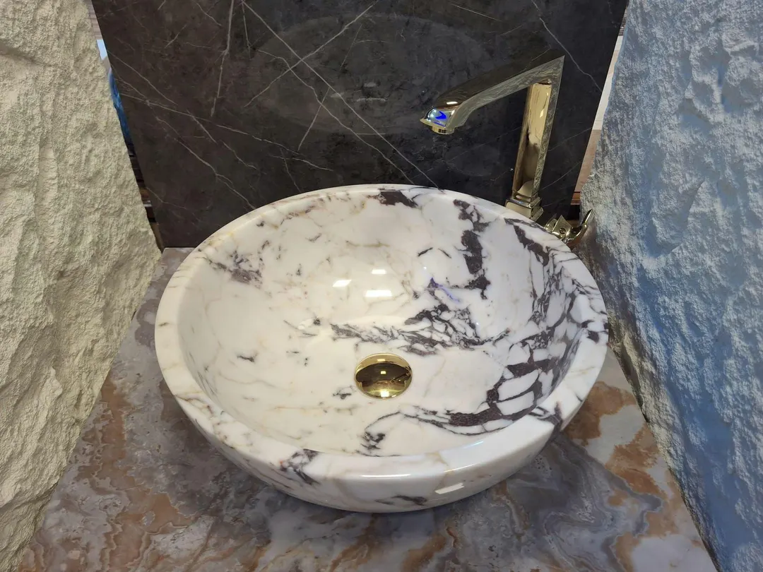 تصویر 3 از روشویی سنگی مرمر با رگه های طبیعی طوسی و سفید