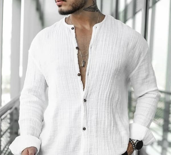 پیراهن مردانه حریر سفید با پارچه نرم و لطیف