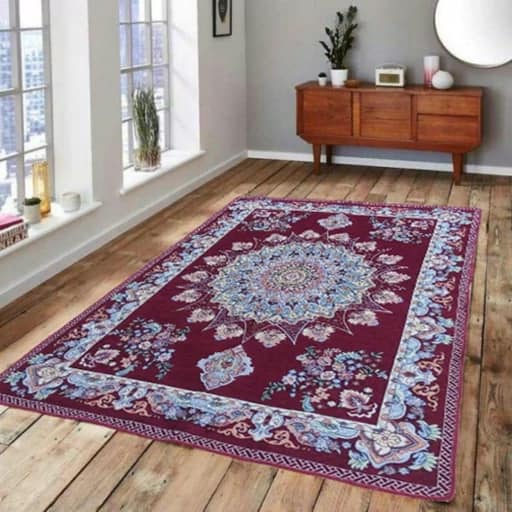 تصویر 3 از رو فرشی 6 متری مخمل زرشکی با جلوه شیک برای سالن و پذیرایی