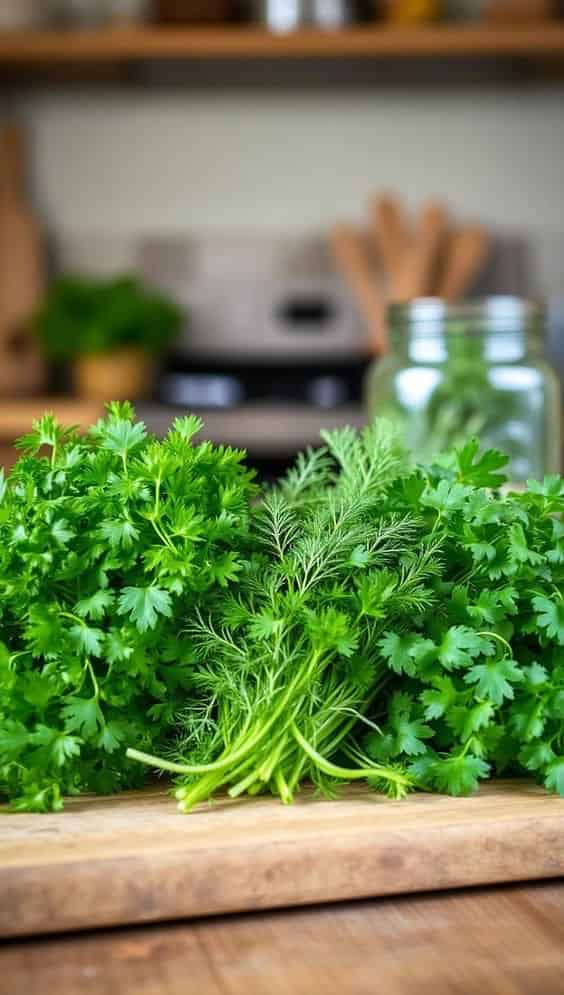 جعفری تازه با عطر قوی و برگ‌ های سبز مناسب انواع غذاها