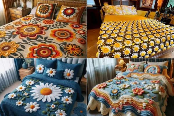 رو تختی قلاب‌ بافی دو نفره با رنگ‌ بندی ملایم