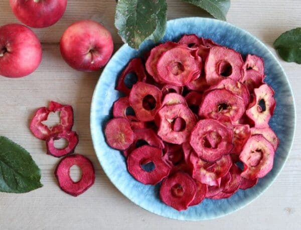 سیب خشک رنگی تازه و سالم برای کودکان و بزرگسالان