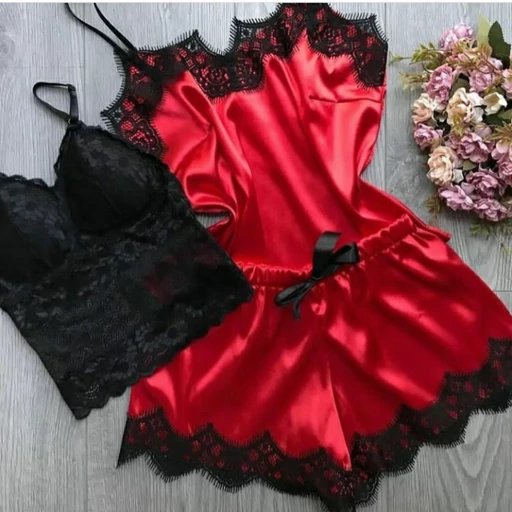 تصویر 3 از تاپ و شورت و نیم تنه ساتن