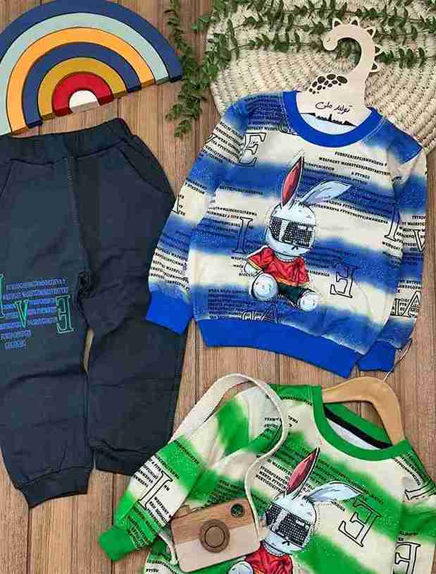 تصویر 1 از خرید عمده ست بلوز شلوار پسرانه پنبه خرگوش عینکی