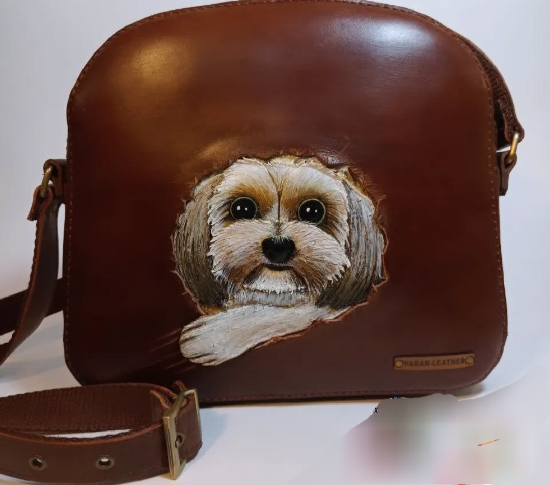 کیف دوشی زنانه طرحدار چرم دستدوز