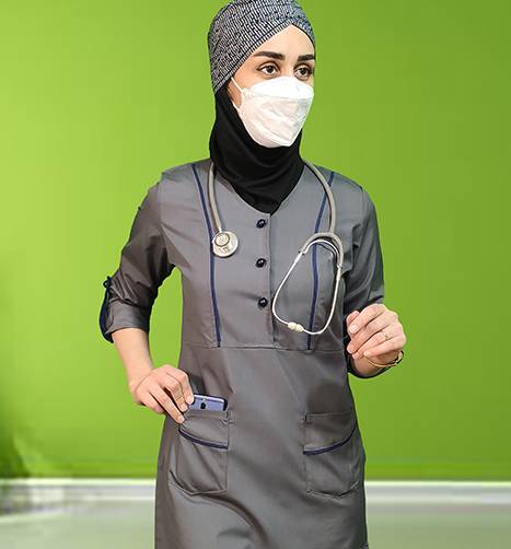 تصویر 6 از لباس پرستاری طوسی ضد چروک برای کار روزانه