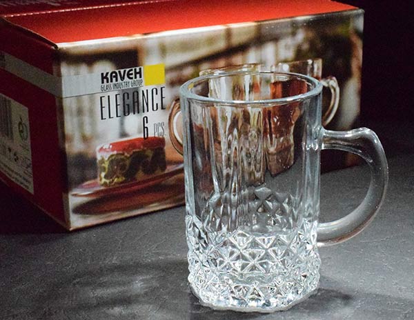 خرید عمده و استثنایی نیم لیوان دسته دار بلور مدل الگانس کاوه + بلور ایرانی کاوه