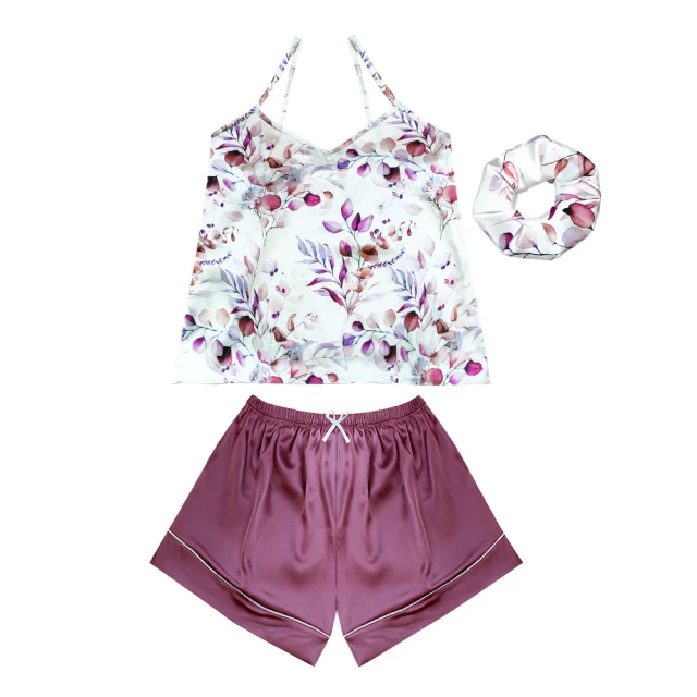 تصویر 2 از تاپ شورتک زنانه مدل ساتن ابریشم به همراه اسکرانچی مو