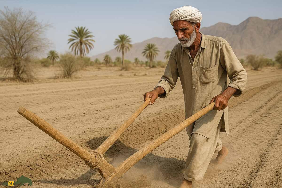 گاو آهن چوبی با بدنه محکم و مناسب خاک‌ های سبک و زمین‌ های کوچک