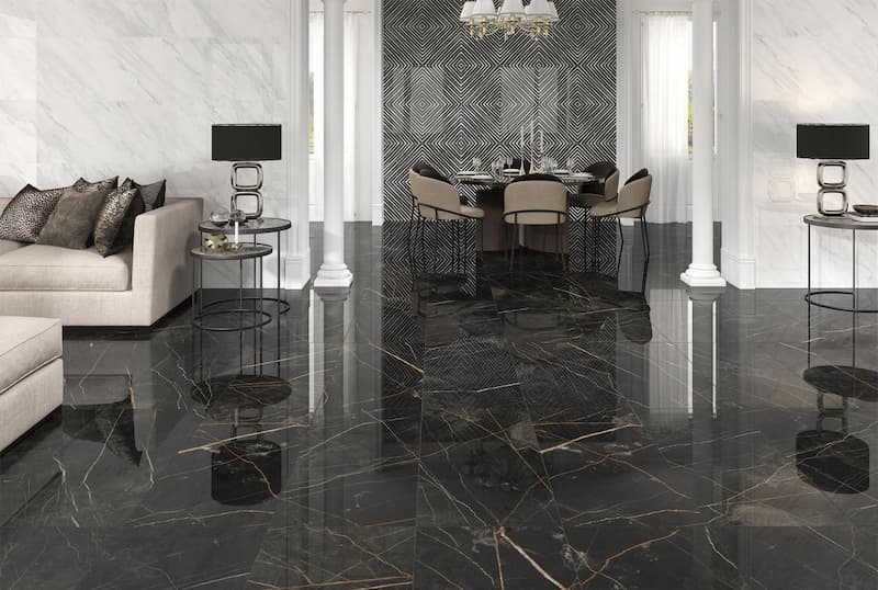 تصویر 1 از سرامیک پرسلان سیاه با بافت منحصر به فرد و استحکام بالا برای پوشش کف و دیوار