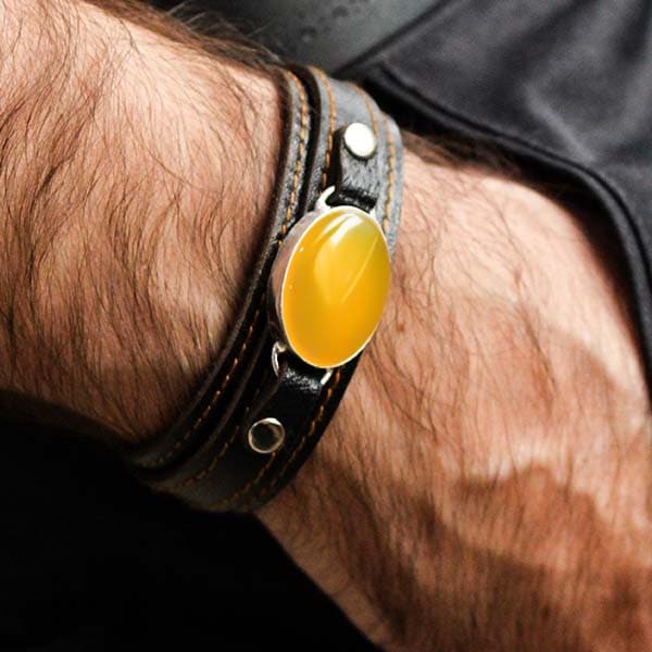 تصویر 3 از دستبند چرم شرف الشمس طراحي خاص با سنگ طبيعي