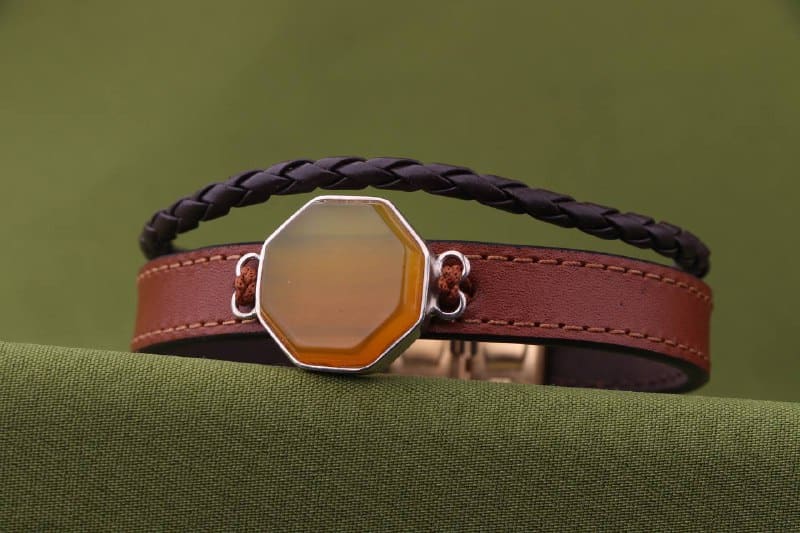 تصویر 2 از دستبند چرم شرف الشمس طراحي خاص با سنگ طبيعي