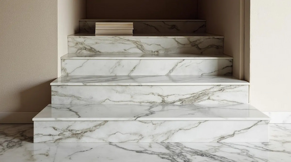 سنگ مرمریت سفید روشن مناسب سنگ‌ فرش و پله های ساختمان