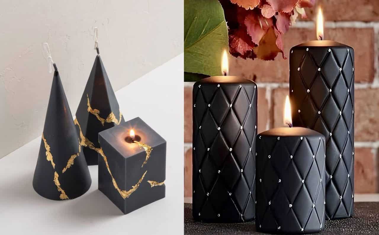 تصویر 1 از شمع سیاه بلند و کوتاه در اندازه‌ های مختلف