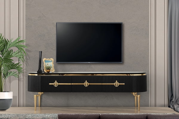 تصویر 3 از انواع میز تلویزیون فلزی سطح صاف و مقاوم در برابر ضربه و خراش