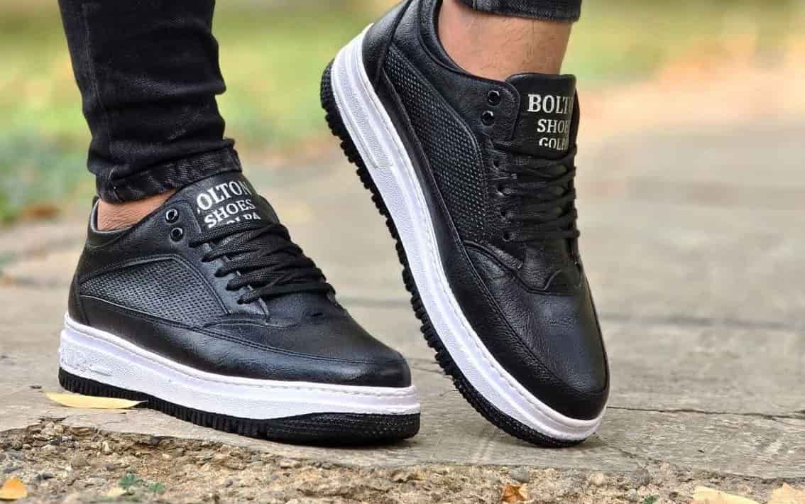 تصویر 2 از کفش چرم مشکی لژ سفید با دوخت محکم مناسب روزمره