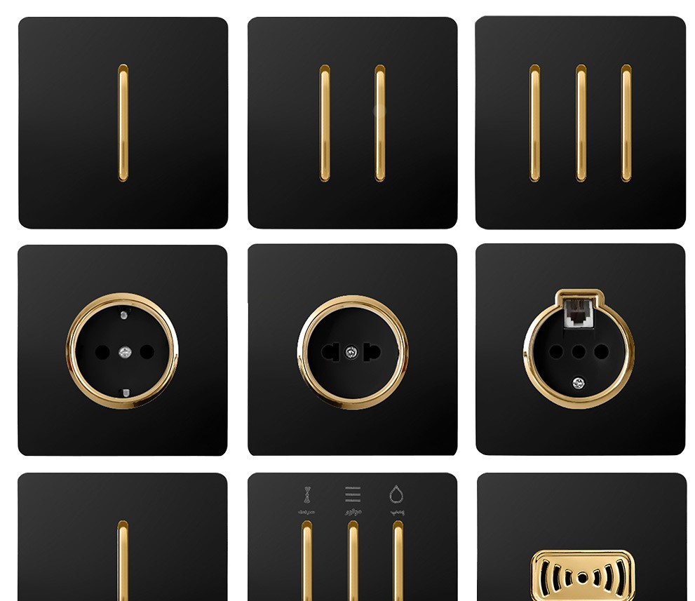 تصویر 2 از کلید و پریز مشکی طلایی با ظاهری شیک و مدرن