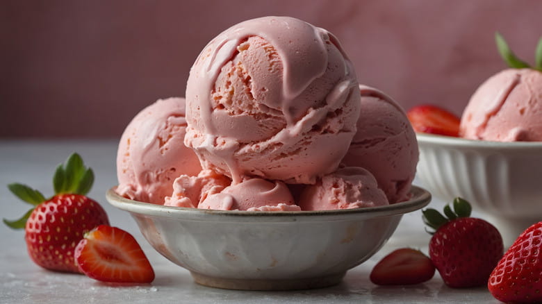 بستنی توت فرنگی ساده با بافت نرم و لطیف