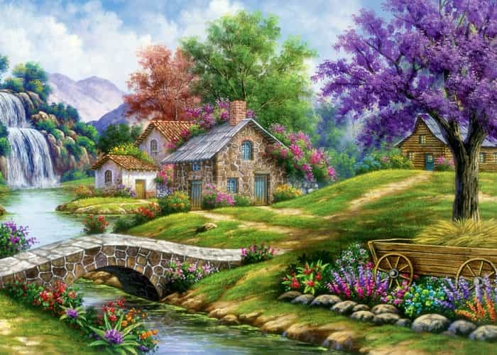 تصویر 1 از تابلو فرش منظره طبیعی با رنگ بندی ملایم