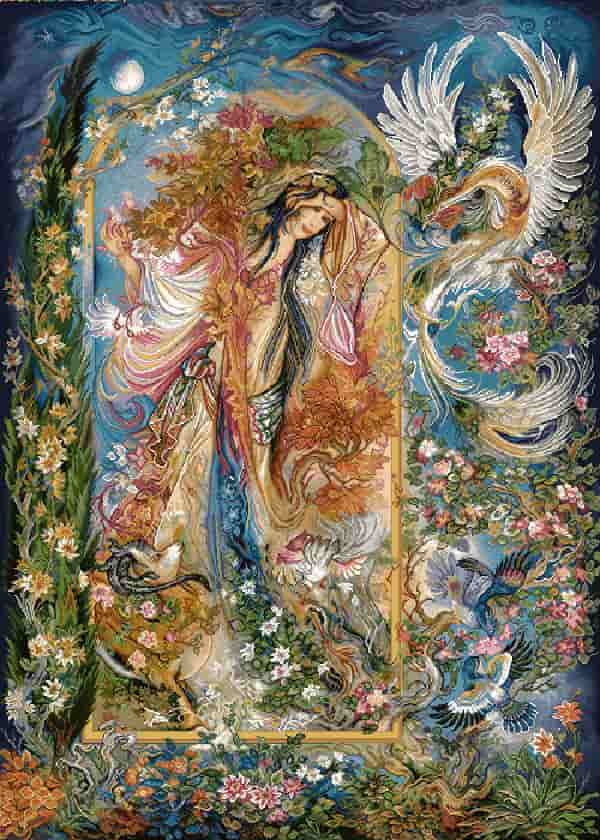 تصویر 2 از تابلو فرش طرح مینیاتور الهام گرفته از هنر ایرانی