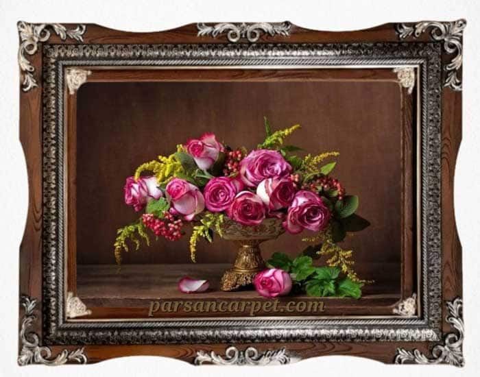 تصویر 2 از تابلو فرش طرح گل کلاسیک با رنگ آرام و ملایم مخصوص دکوراسین