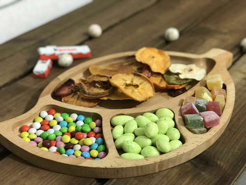 آجیل خوری چوبی طرح برگ مناسب میز های پذیرایی کلاسیک