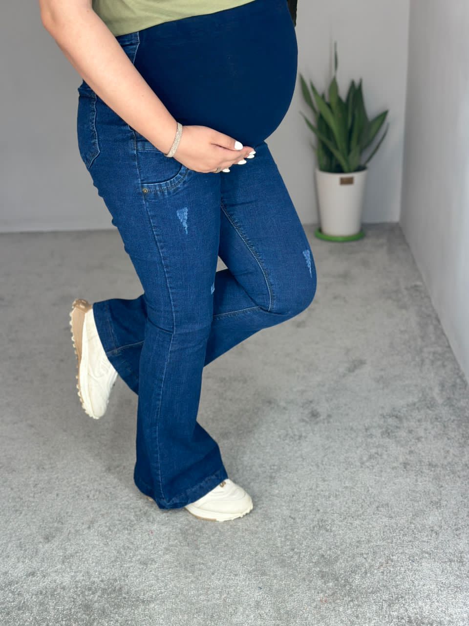 شلوار جین حاملگی بدون زاپ با پارچه کشی راحت