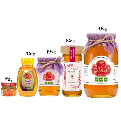 عسل چهل گیاه اورازان شیشه‌ ای با شهد طبیعی و طعم گیاهی متنوع