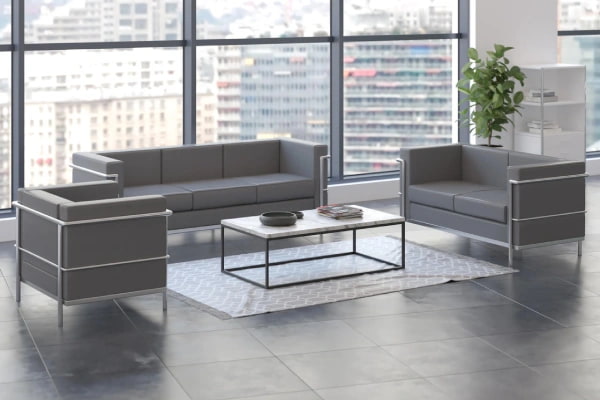 تصویر 2 از مبلمان اداری طوسی طراحی‌ شده با رنگ خنثی مناسب دفاتر مدرن